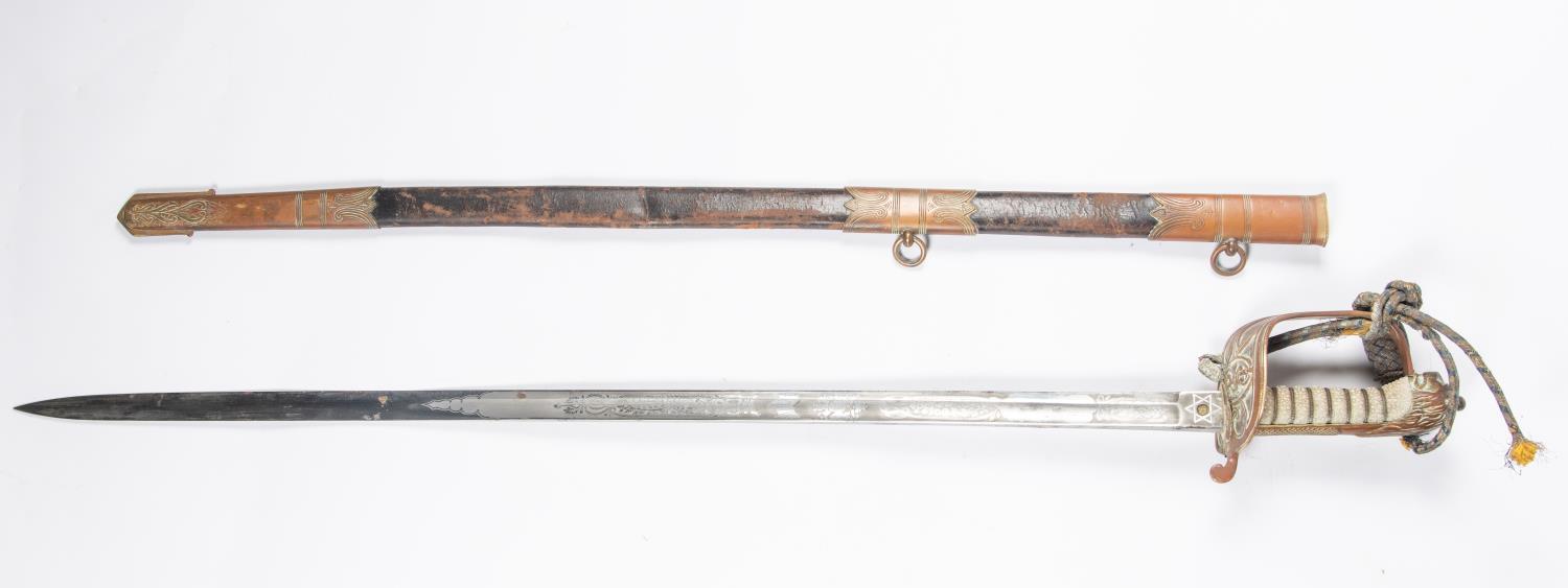 A post 1902 Naval officer's sword, blade 31½" by Gieves Ltd, Portsmouth, London, Edinburgh,