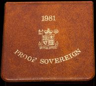 Elizabeth II AV Proof Sovereign 1981 Brilliant Uncirculated in Royal Mint leatherette wallet style