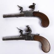 A pair of 55 bore flintlock boxlock pocket pistols by Weston of Lewes, c 1810, 7" overall, turn