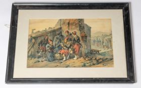 Orland Norie (1832-1901), watercolour "Zouaves" primarily showing a small group, at rest, the two