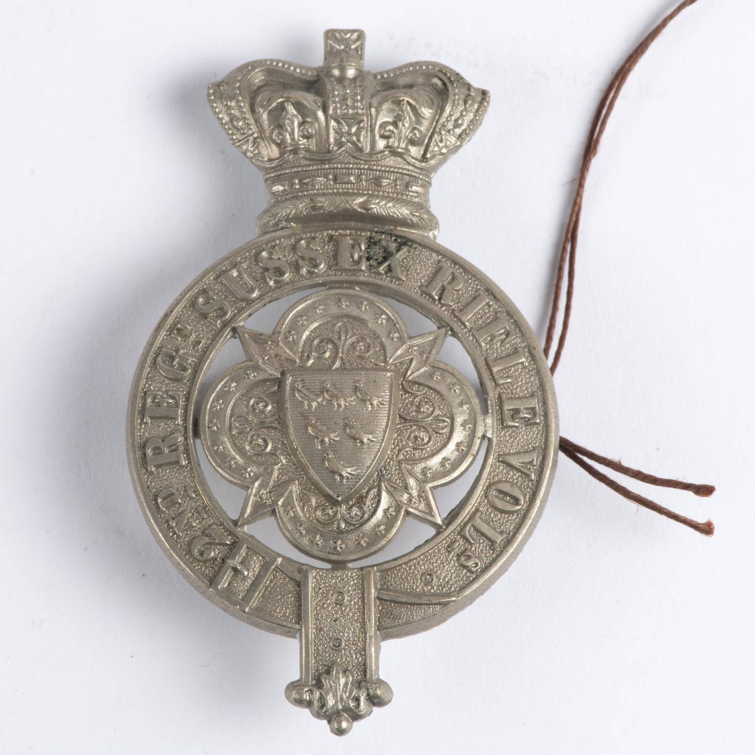 A Victorian white metal glengarry badge of the "2nd Regt Sussex Rifle Vols". Near VGC £60-120