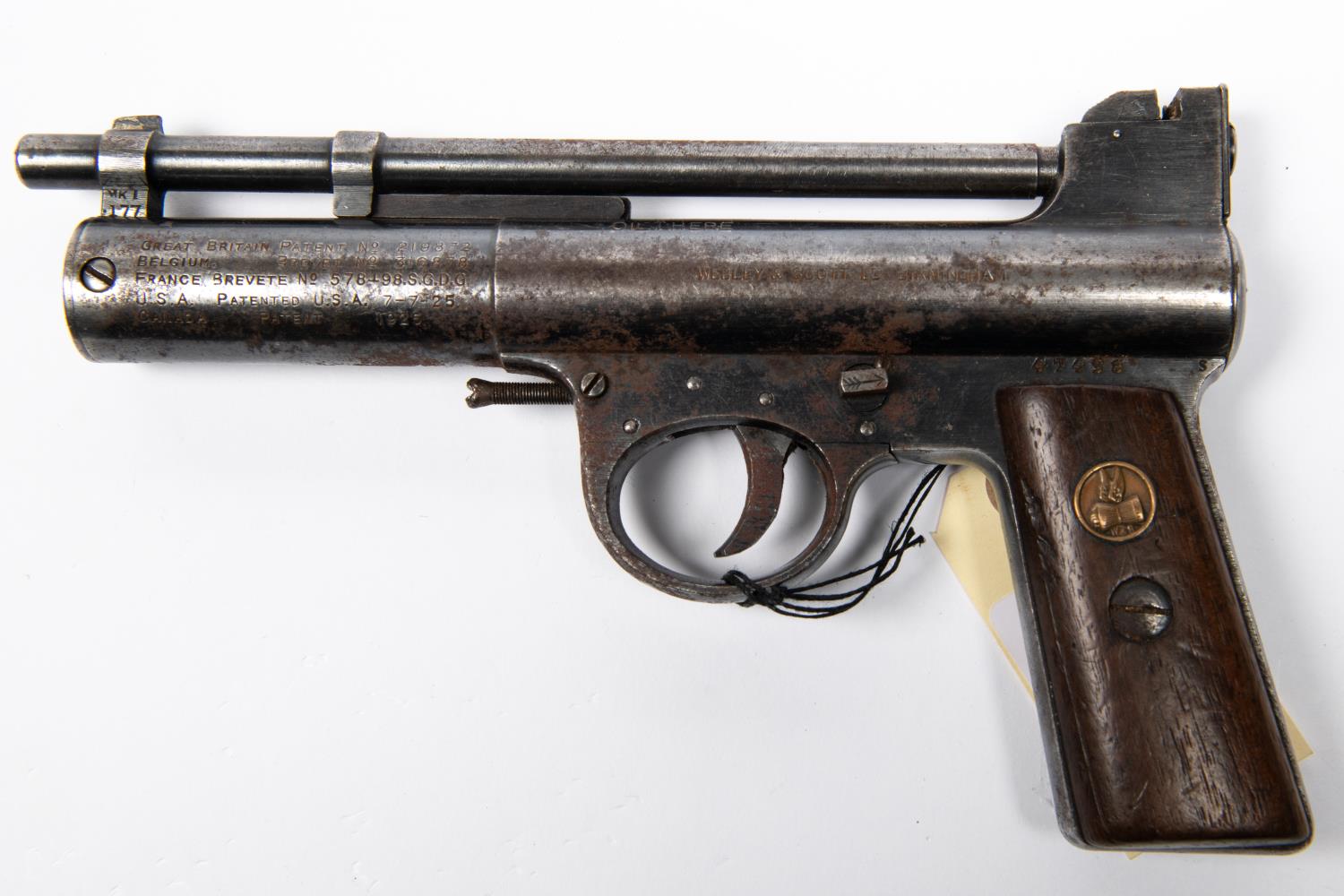 A pre war .177” Webley Mark I air pistol from the first year of production (1924), number 47428,