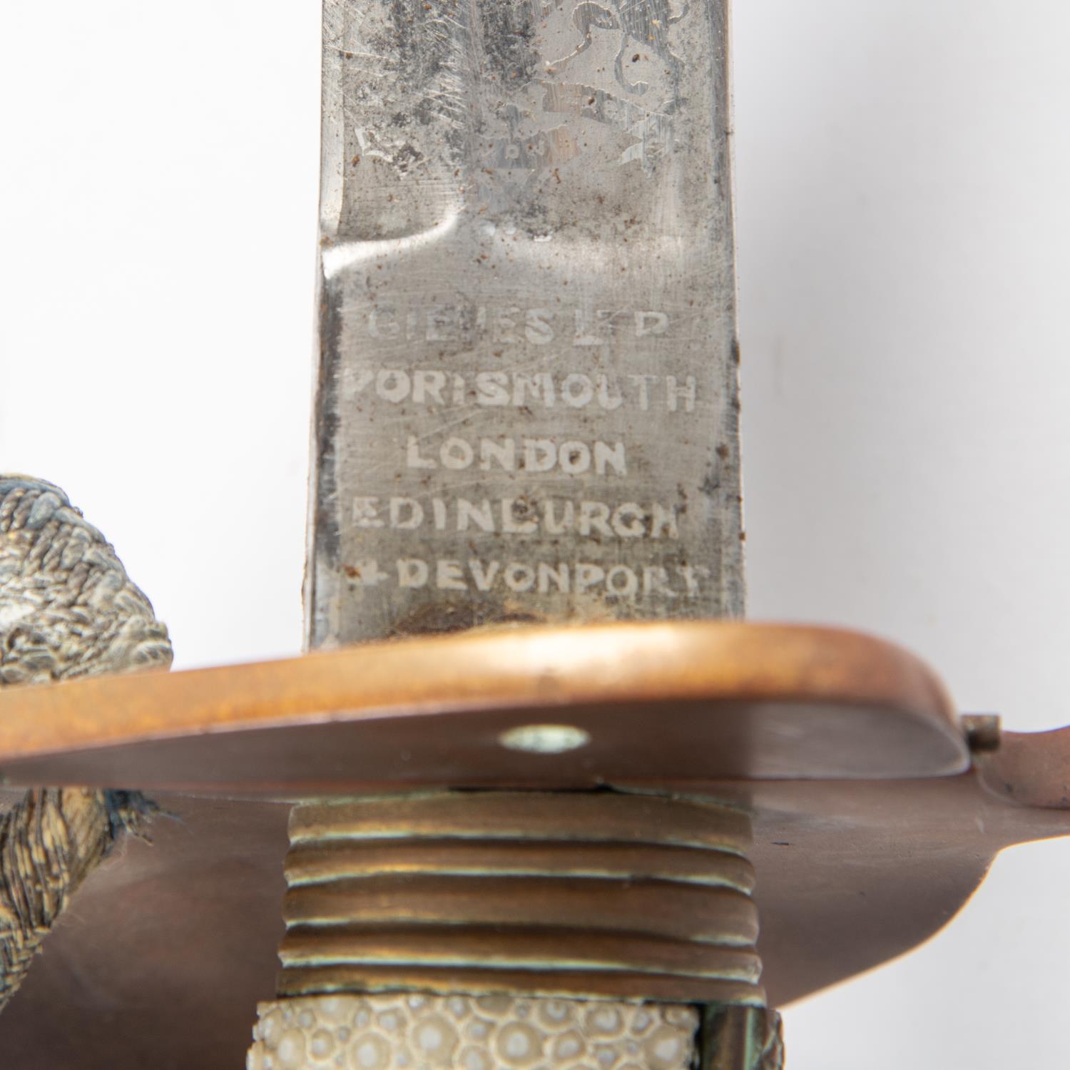 A post 1902 Naval officer's sword, blade 31½" by Gieves Ltd, Portsmouth, London, Edinburgh, - Image 3 of 4