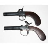 Two 19th Century percussion cap pistols, lengths 17.5cm & 18cm.