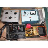 Assorted vintage electrical equipment including a PYE Radiotelephone Test Meter, a PYE Signal