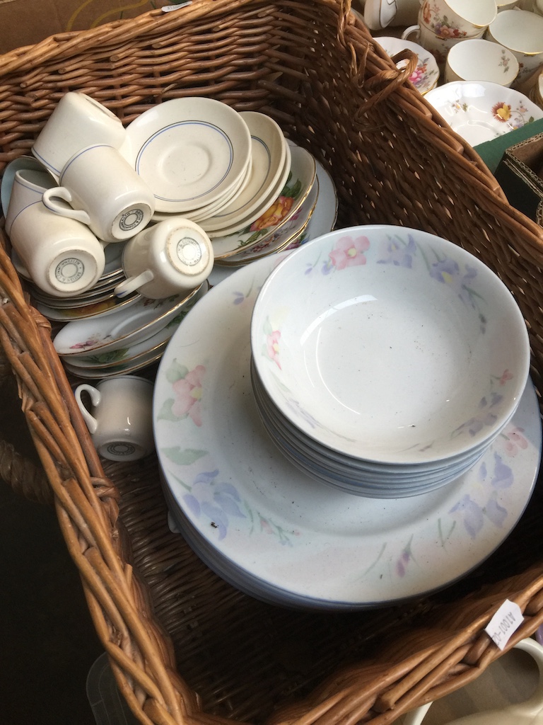 A basket of mixed pottery including some marked Union-Castle Line