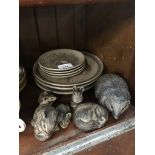 Poole items - hedgehog, 5 mice, 3 plates and 4 mini plates