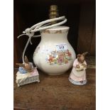 Royal Doulton Bunnykins lamp and 2 Bunnykins figures