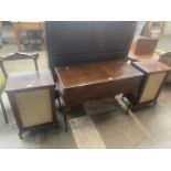 A Dynatron mahogany and walnut cabinet radiogram and speakers.