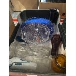 A collection of glass to include studio, cobalt blue dish, various vases, etc