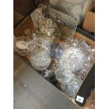A box of glassware including bowls, cruet sets, drinking glasses etc