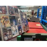 A box of various albums of collectors cards related to sport to include football, basketball,