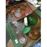 2 boxes of various coloured glassware