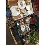 3 boxes of mixed ceramics including 9 green Sylvac vases/dishes featuring swans, a small box of