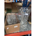2 large cut glass vases and a box of glass tumblers, etc.