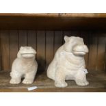 2 sculpted hippos by Paul Bellardo, 1990's - Austin Production Inc. - both hippos have damaged ears.