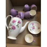 A Myott Lilac Rose part coffee set - coffee pot, milk jug, 6 cups and 5 saucers