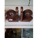 A pair of French wood and copper ships wheel bookends.