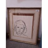 Joan Hutt (1913-1985), portrait of a lady, pen and ink, signed and dated 'Joan Hutt '59', 28cm x