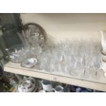A quantity of crystal including Royal Brierley, mainly drinking glasses, together with plated tray
