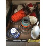 A mixed box to include Crown Clarence teaware, Weest German style vase, glassware etc