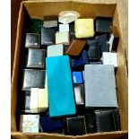 A large box of empty jewellery boxes including Boodle & Dunthorne etc.