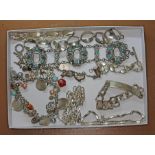 A tray of assorted silver and white metal bracelets, various marks including hallmarks, '925', '