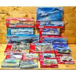 2 boxes of mainly Airfix model kits including tanks, jeeps and larger models, 1:76 Battlefield and