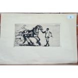 Fred C.Jones, etching, dog in horse cart, 30cm x 15cm, signed and dated lower right.