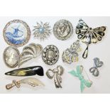 A group of thirteen assorted vintage brooches.
