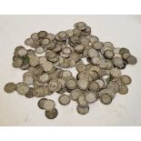 Quantity of 3 pence silver coins.