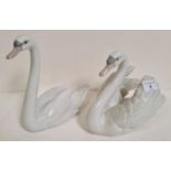 Two Lladro swan figures 5230 (height 22cm) and 5231 (height 18cm)