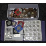 Assorted loose coins, an album of coins and a few cased coins.