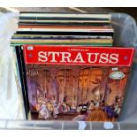 A box of classical LPs.