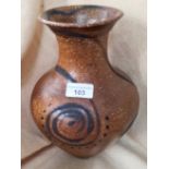 Hilary Wormleighton - brown stoneware vase with swirl decoration, signed and dated 1993, height 28.5