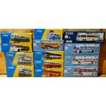 Approx. 13 boxed Corgi die-cast model buses/Coaches
