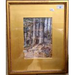 John Pedder (1850-1929), watercolour, woodland scene, 17cm x 14.5cm, signed J Pedder to lower