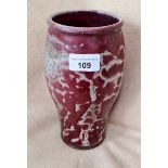 Jacqui Ramrayka - stoneware vase with copper red glaze, impressed mark on base, height 21 cm.