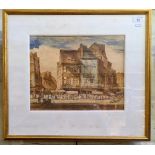 Walter M Keesey (1887?1970), watercolour, busy town scene (France) with market, circa 1920s, 35cm