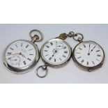 A group of three continental silver pocket watches.