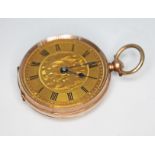 A ladies pocket watch, the case marked '9c', gross wt. 28.69g, diam. 33mm. Condition - not running.