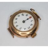 A hallmarked 9ct gold watch, enamel dial with Arabic numerals, diam. 28mm, gross wt. 18.70g.