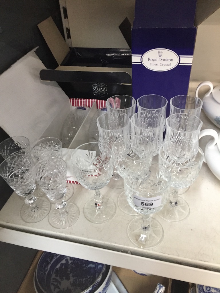 Boxed and unboxed drinking glasses including Stuart and Royal Doulton