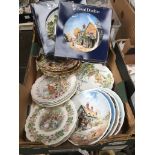 A box of collectors plates; includes 4 boxed Royal Doulton Village Life series, 8 of same series
