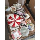 A box of mixed ceramics including Branksome china dog, cabinet china, Royal Albert Lady Carlyle dish