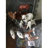 Beswick animals including foal, sheep etc together with a Dairy Shorthorn Calf - as found, 1 leg