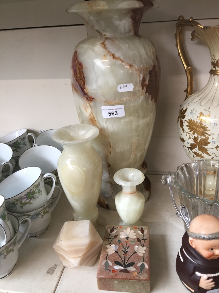 Large onyx vase and four other pieces