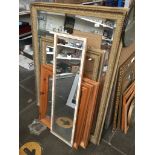 A large gilt framed mirror, a medium sized gilt framed mirror, 2 pine framed mirrors and an