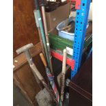 2 boxes of tools, garageware and a bundle of garden tools.