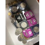 A box of coins including crowns etc.